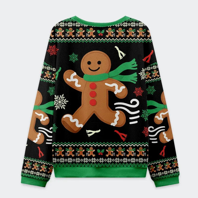 Running Gingerbread Man Christmas Ugly Sweatshirt