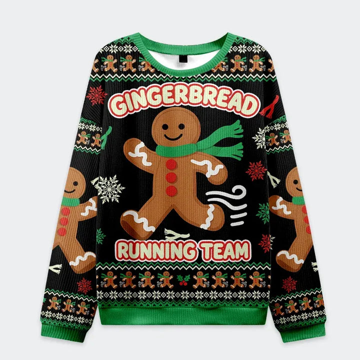 Running Gingerbread Man Christmas Ugly Sweatshirt