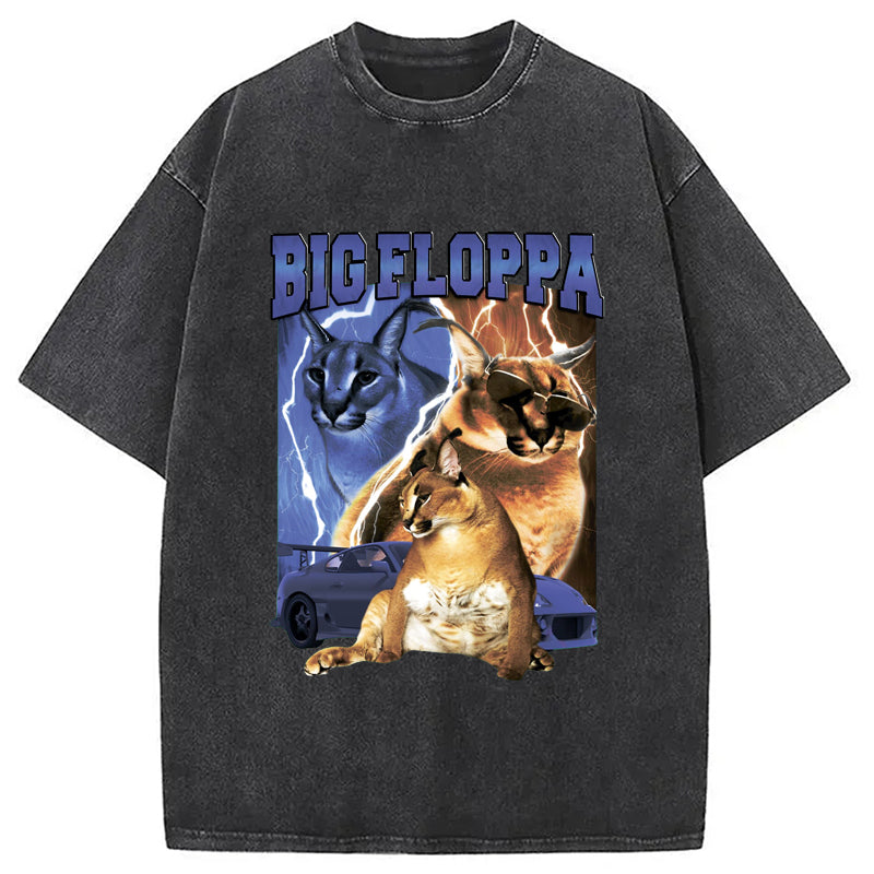 BIG FLOPPA VINTAGE RAP Washed Crew Neck T-Shirt