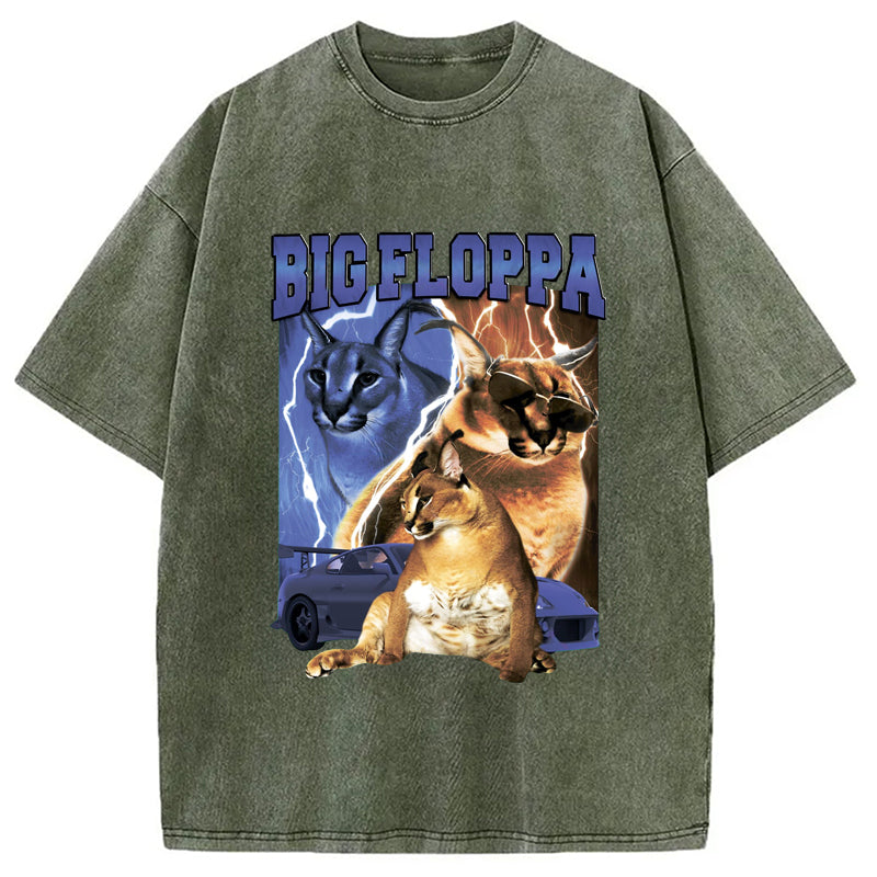 BIG FLOPPA VINTAGE RAP Washed Crew Neck T-Shirt