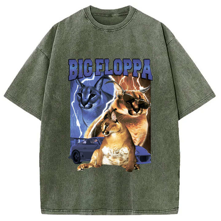 BIG FLOPPA VINTAGE RAP Washed Crew Neck T-Shirt