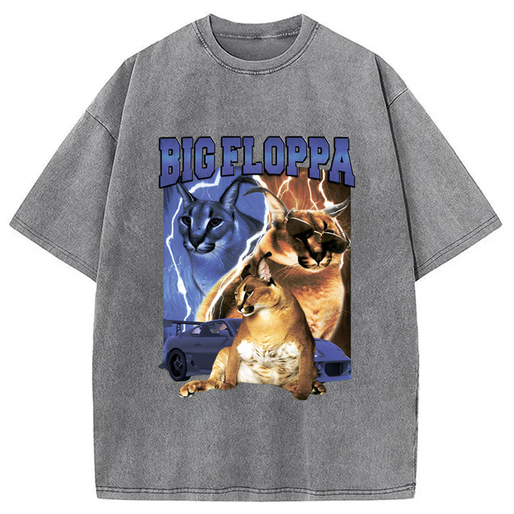BIG FLOPPA VINTAGE RAP Washed Crew Neck T-Shirt