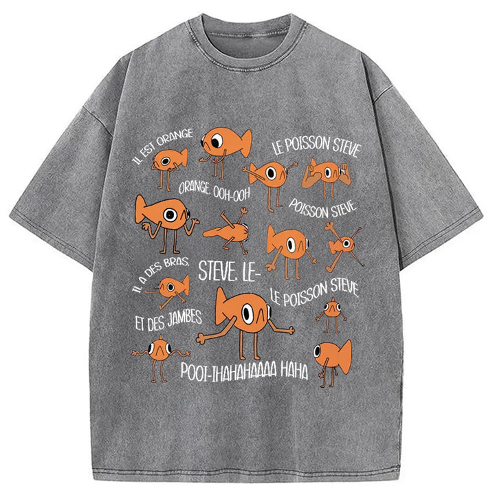 Funny Le Poisson Steve Washed Crew Neck T-Shirt