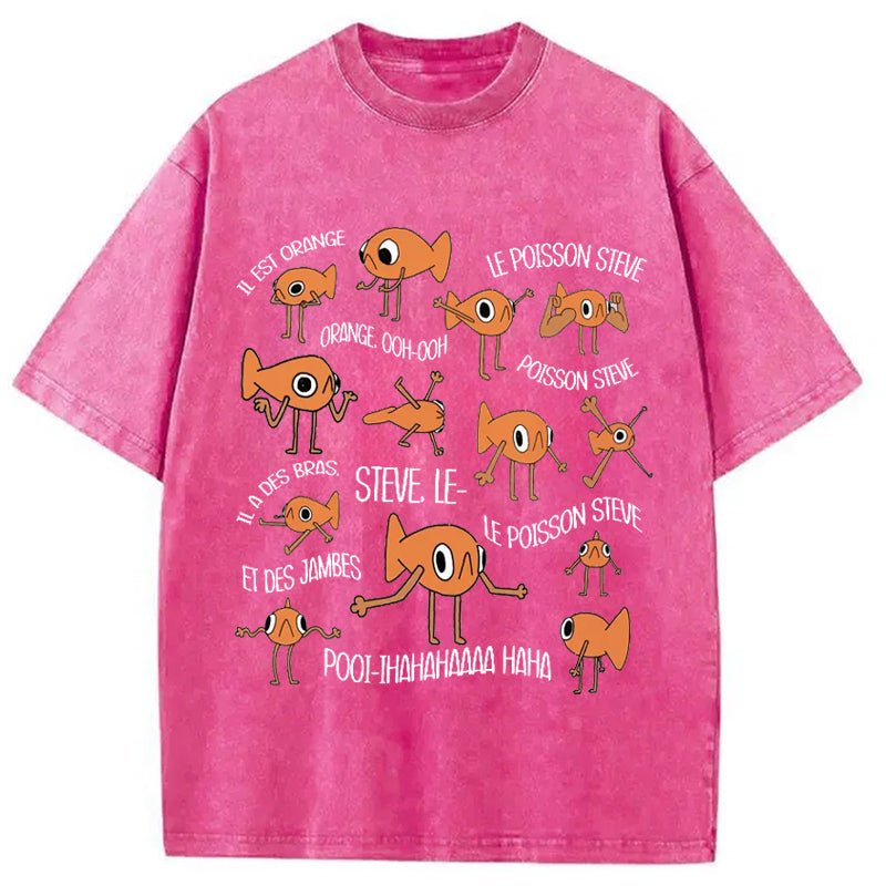 Funny Le Poisson Steve Washed Crew Neck T-Shirt