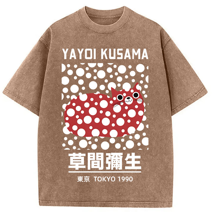 Yayoi Kusama Cat Vintage Washed Crew Neck T-Shirt