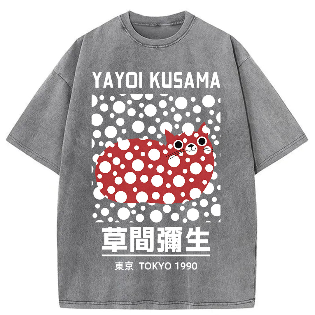 Yayoi Kusama Cat Vintage Washed Crew Neck T-Shirt
