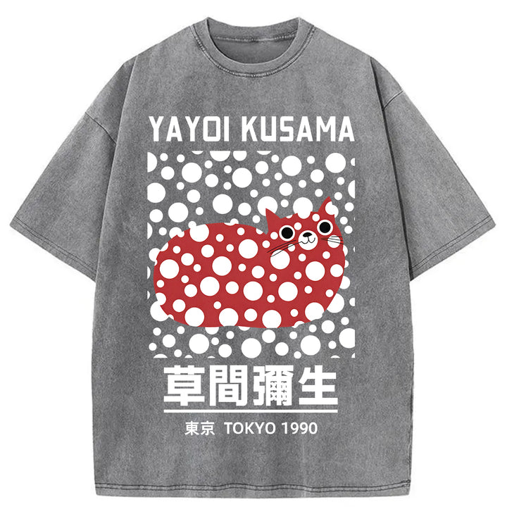 Yayoi Kusama Cat Vintage Washed Crew Neck T-Shirt