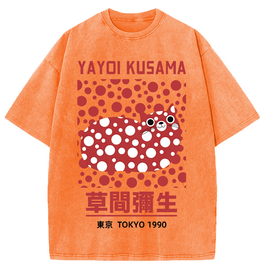Yayoi Kusama Cat Vintage Washed Crew Neck T-Shirt