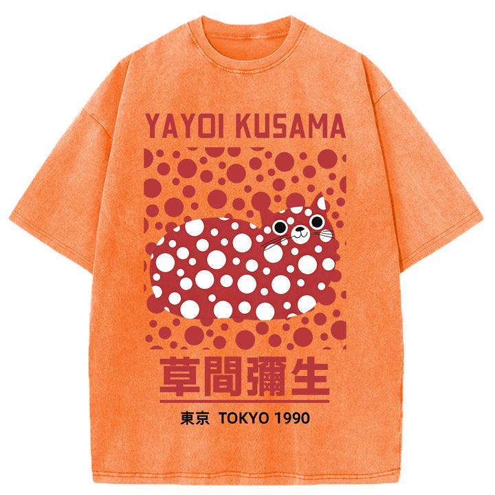 Yayoi Kusama Cat Vintage Washed Crew Neck T-Shirt