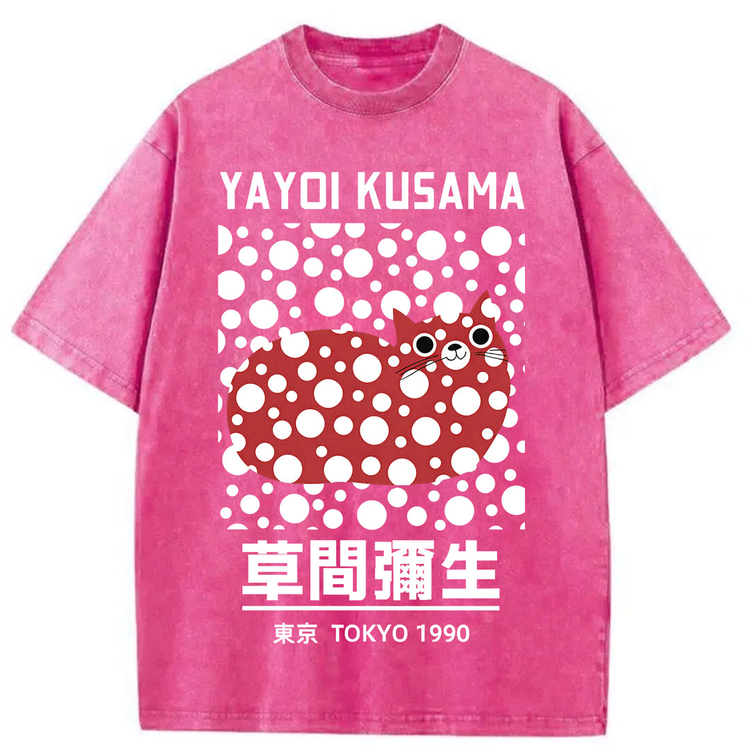Yayoi Kusama Cat Vintage Washed Crew Neck T-Shirt