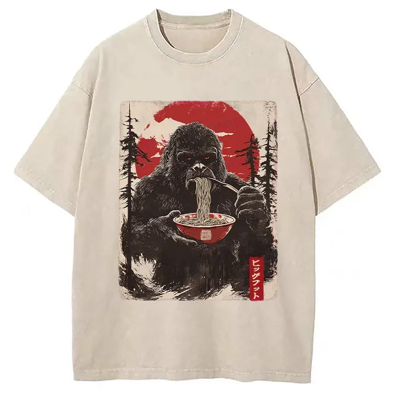 Ramen Lover Bigfoot Washed Crew Neck T-Shirt