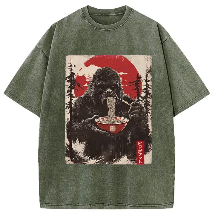 Ramen Lover Bigfoot Washed Crew Neck T-Shirt