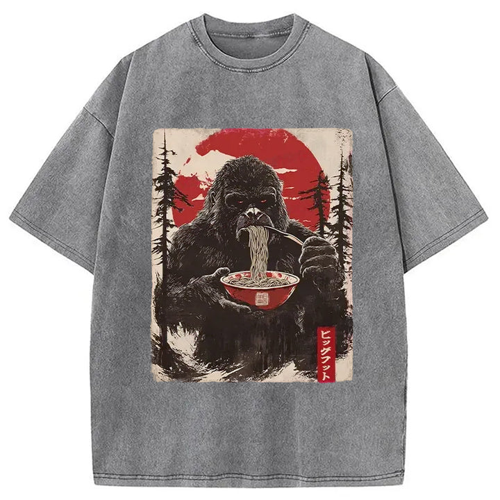 Ramen Lover Bigfoot Washed Crew Neck T-Shirt