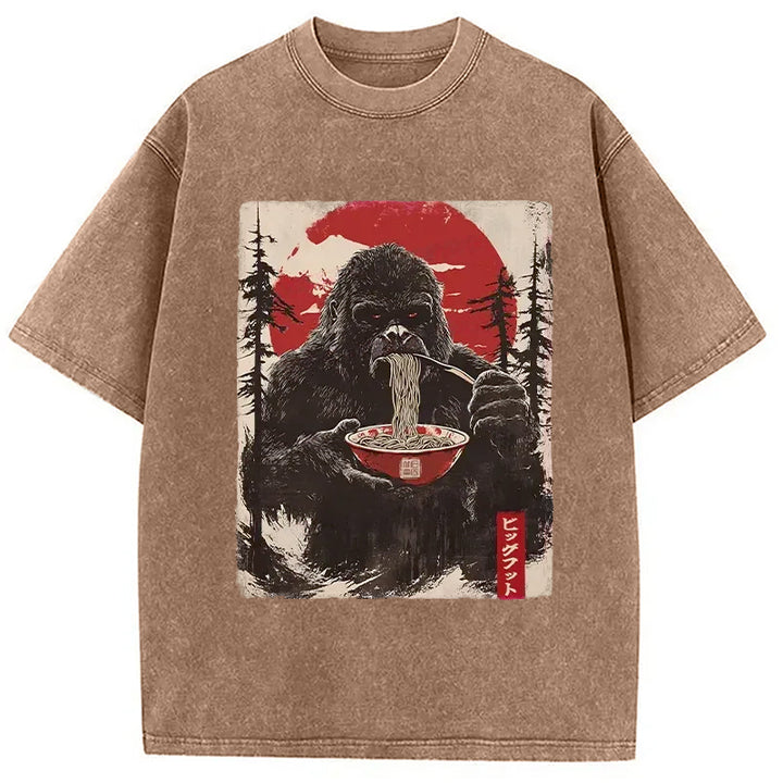 Ramen Lover Bigfoot Washed Crew Neck T-Shirt