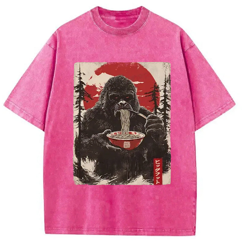 Ramen Lover Bigfoot Washed Crew Neck T-Shirt