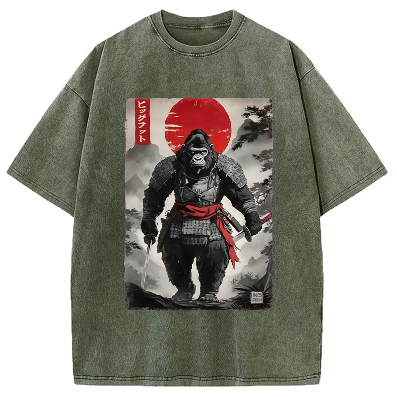 Retro Bigfoot Samurai Washed Crew Neck T-Shirt