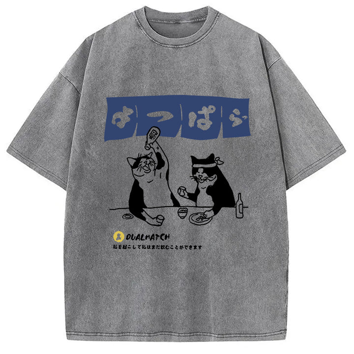 The Drinking Gamecat Creative Washed Crew Neck T-Shirt