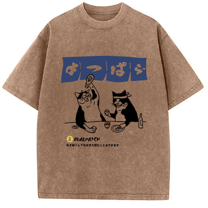 The Drinking Gamecat Creative Washed Crew Neck T-Shirt