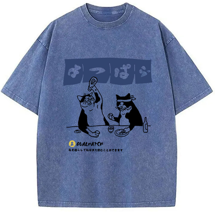 The Drinking Gamecat Creative Washed Crew Neck T-Shirt