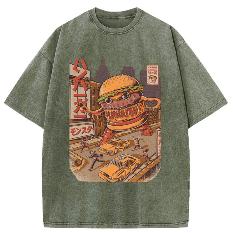 The Great Burger Kaiju Japanese Washed Crew Neck T-Shirt