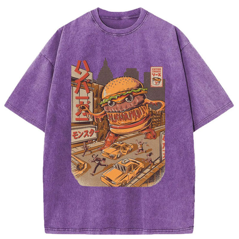 The Great Burger Kaiju Japanese Washed Crew Neck T-Shirt