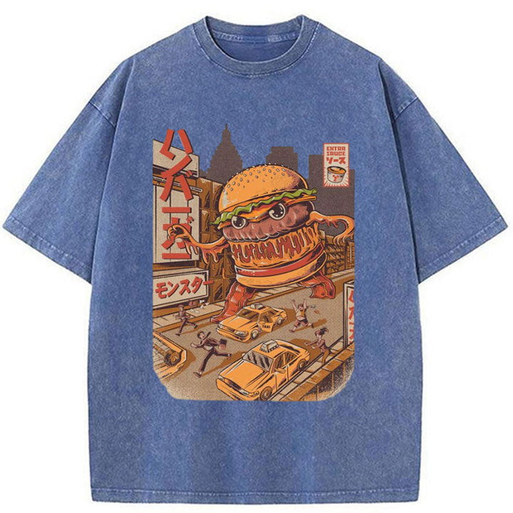 The Great Burger Kaiju Japanese Washed Crew Neck T-Shirt