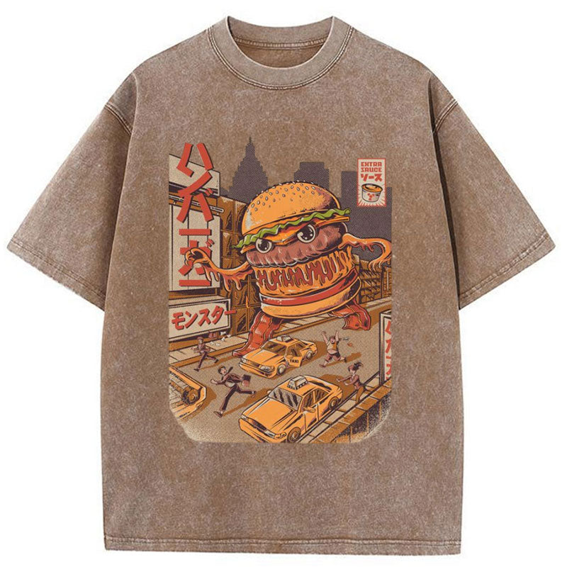 The Great Burger Kaiju Japanese Washed Crew Neck T-Shirt