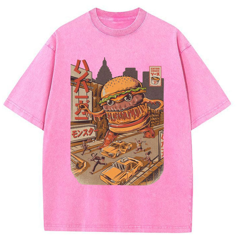 The Great Burger Kaiju Japanese Washed Crew Neck T-Shirt