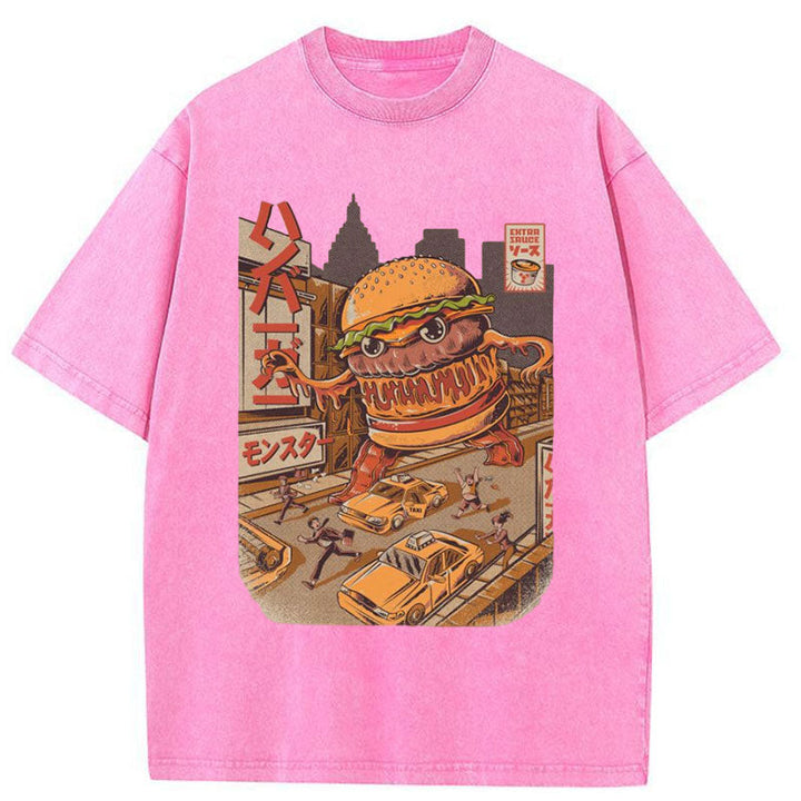 The Great Burger Kaiju Japanese Washed Crew Neck T-Shirt