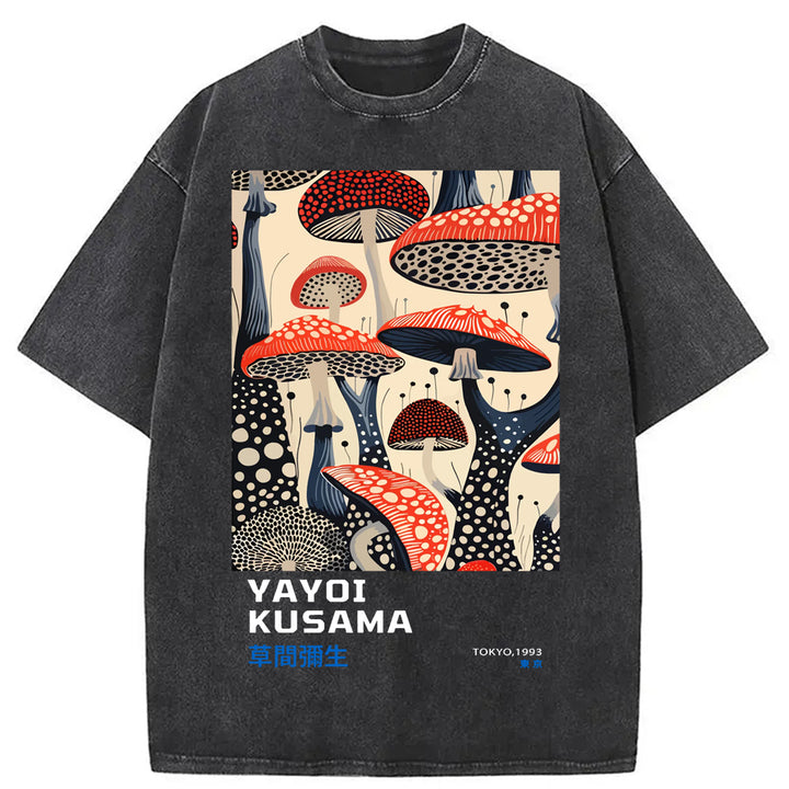 Yayoi Kusama Dancing Mushroom Washed Crew Neck T-Shirt