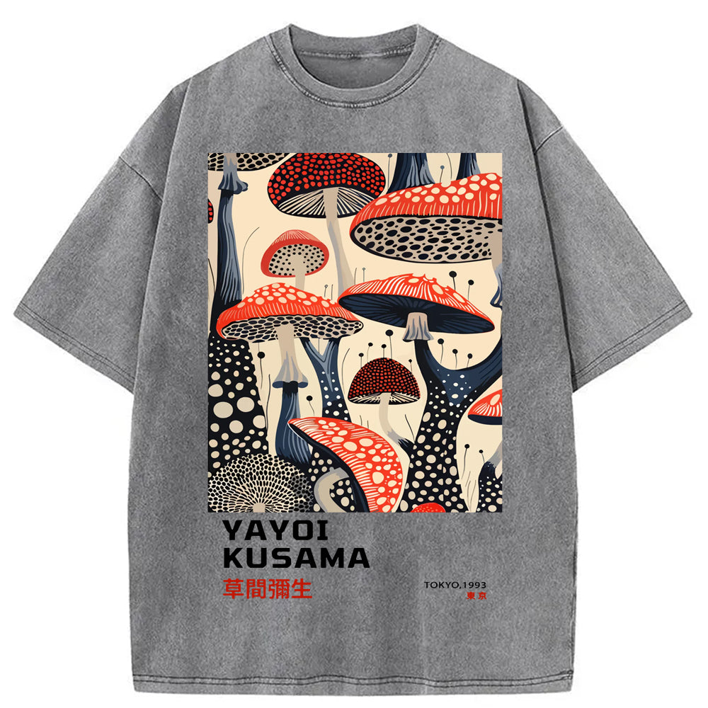 Yayoi Kusama Dancing Mushroom Washed Crew Neck T-Shirt