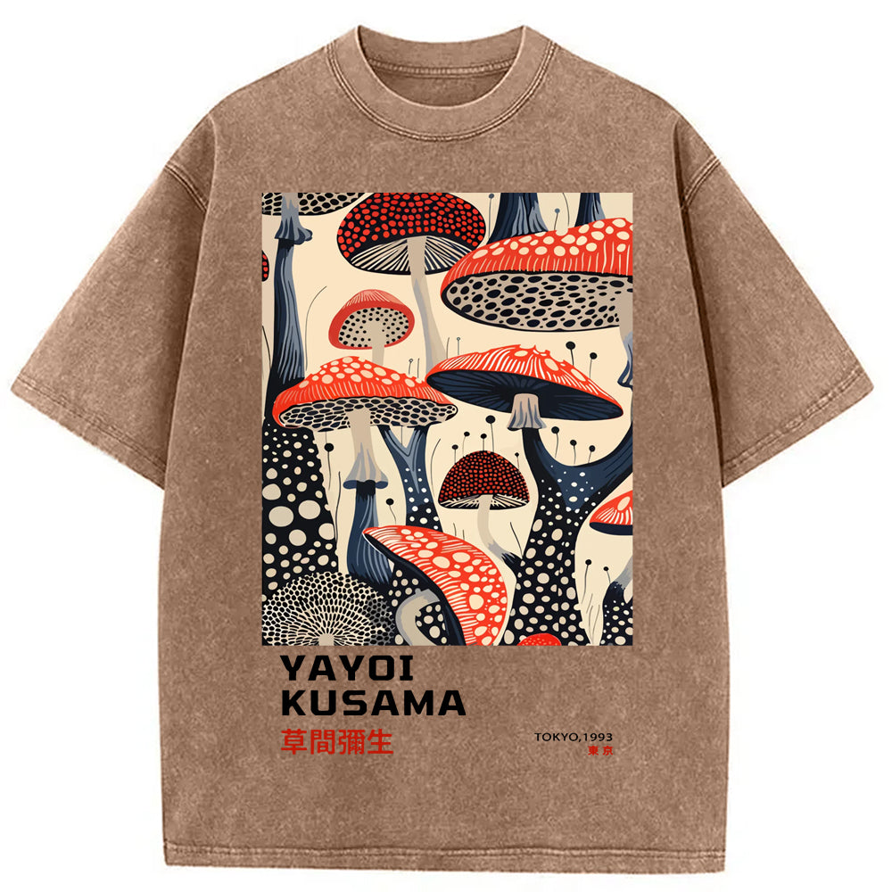 Yayoi Kusama Dancing Mushroom Washed Crew Neck T-Shirt