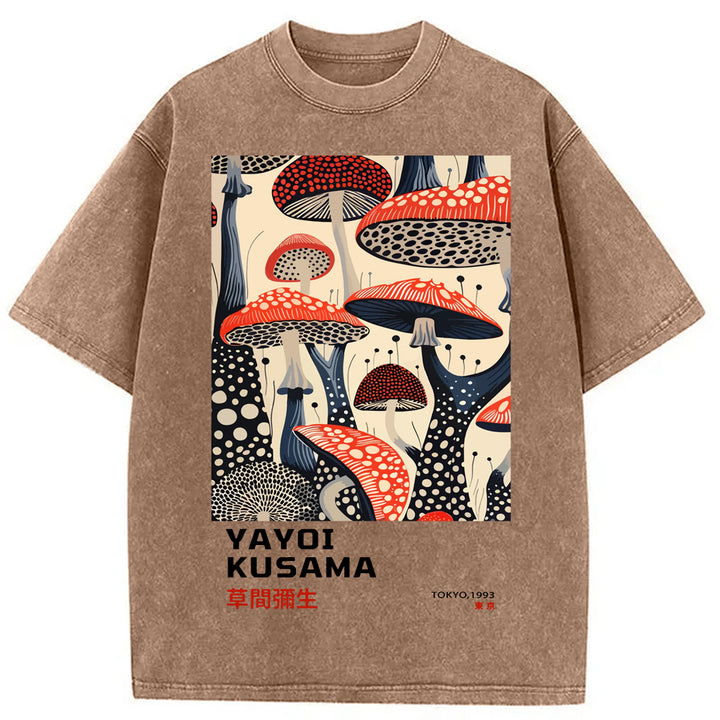 Yayoi Kusama Dancing Mushroom Washed Crew Neck T-Shirt