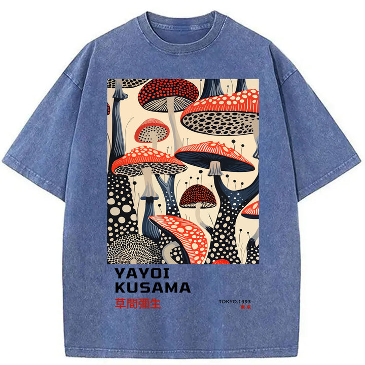 Yayoi Kusama Dancing Mushroom Washed Crew Neck T-Shirt
