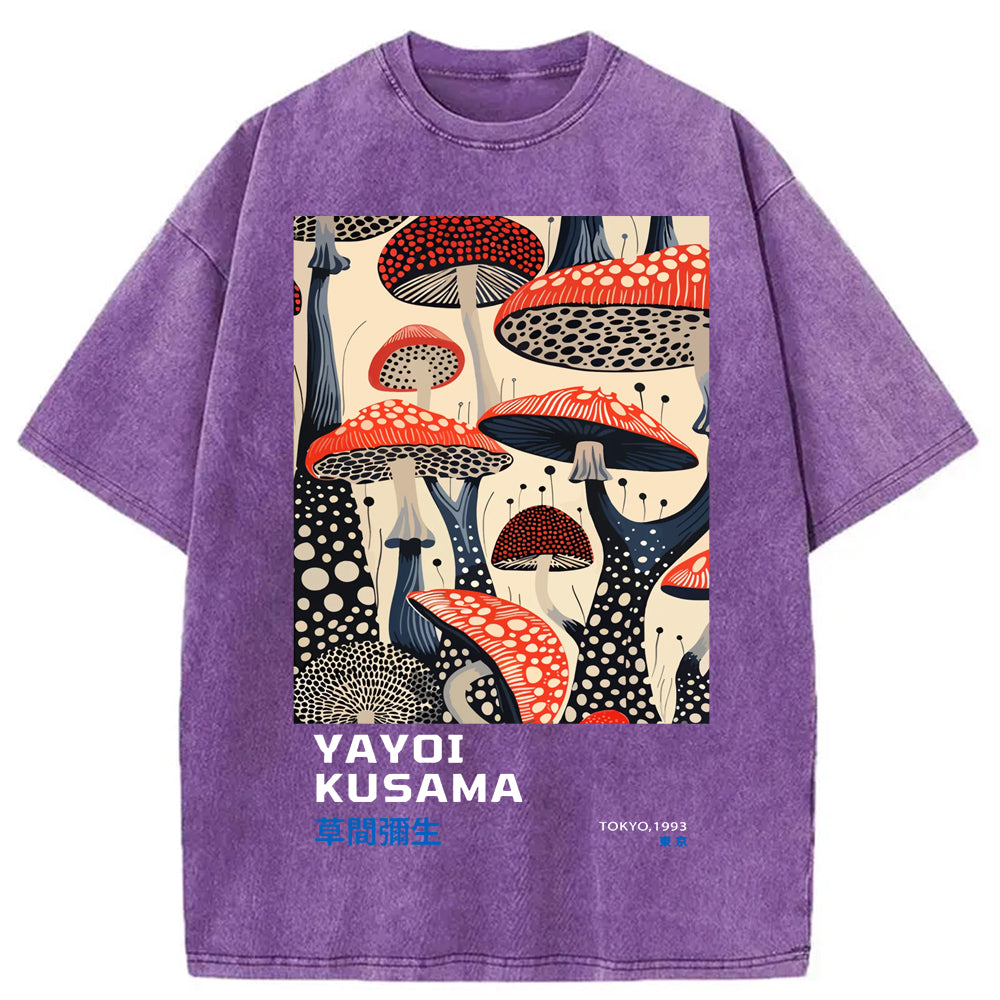 Yayoi Kusama Dancing Mushroom Washed Crew Neck T-Shirt