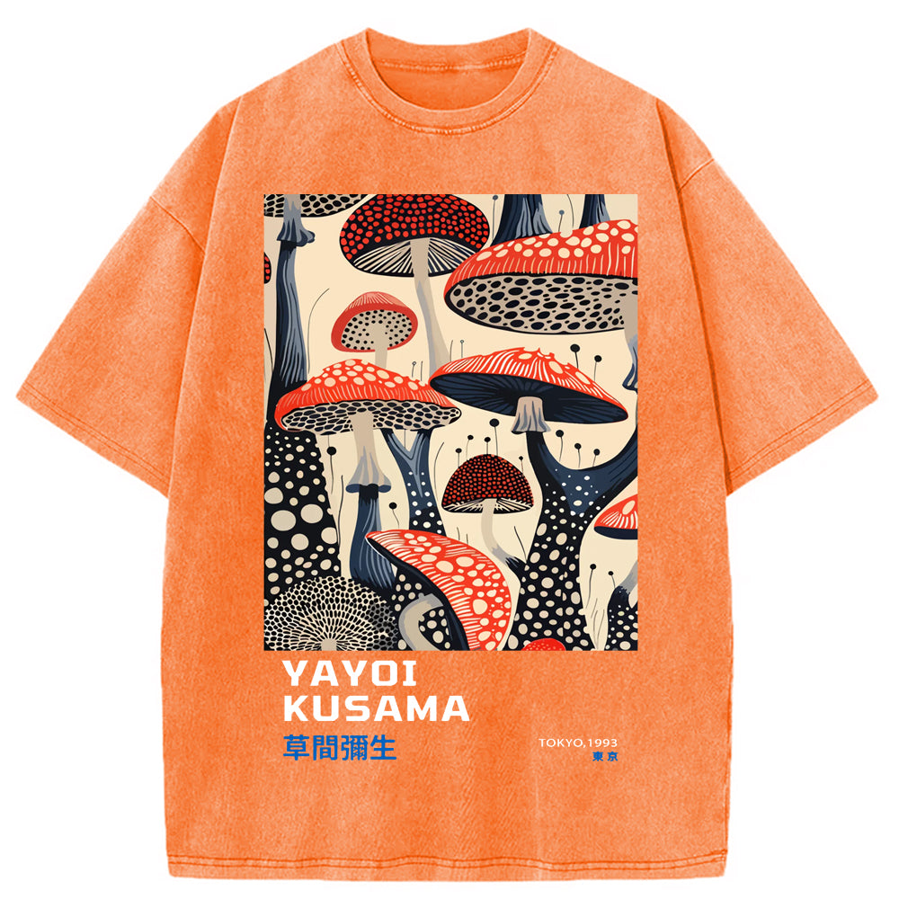 Yayoi Kusama Dancing Mushroom Washed Crew Neck T-Shirt