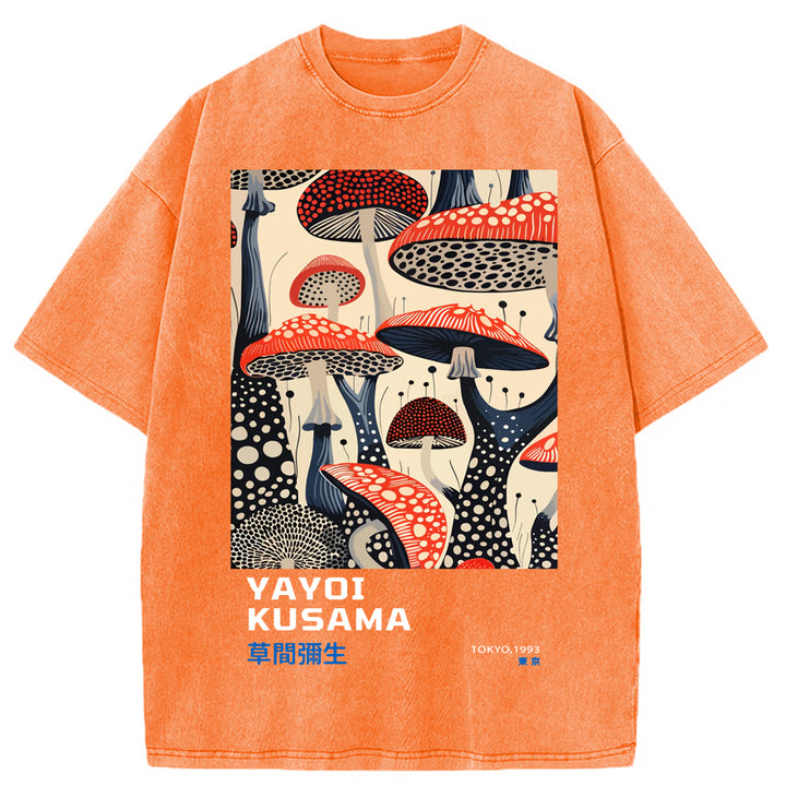 Yayoi Kusama Dancing Mushroom Washed Crew Neck T-Shirt