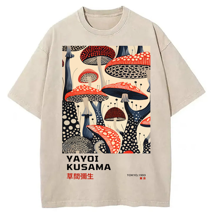 Yayoi Kusama Dancing Mushroom Washed Crew Neck T-Shirt