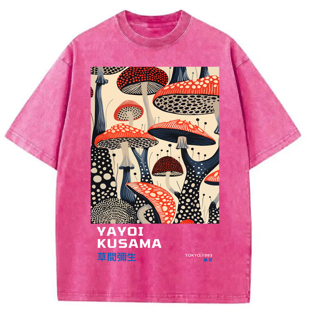 Yayoi Kusama Dancing Mushroom Washed Crew Neck T-Shirt