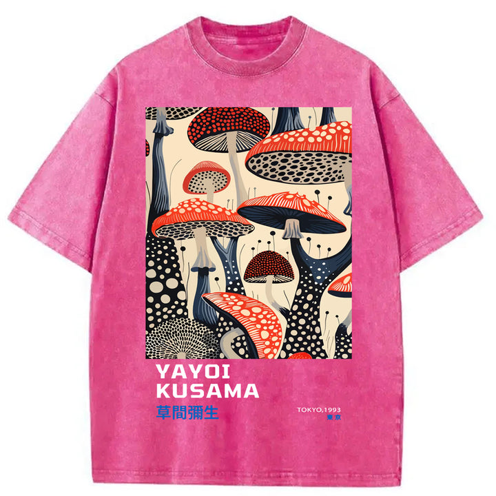 Yayoi Kusama Dancing Mushroom Washed Crew Neck T-Shirt