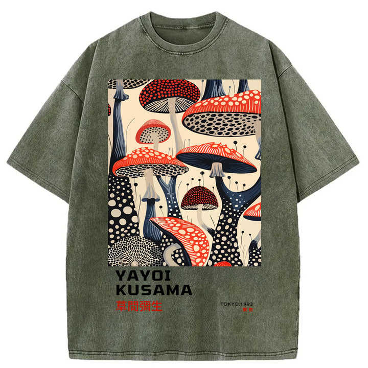 Yayoi Kusama Dancing Mushroom Washed Crew Neck T-Shirt