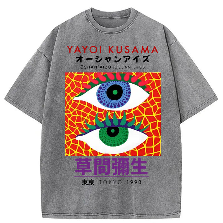 Yayoi Kusama Eyes Vintage Washed Crew Neck T-Shirt