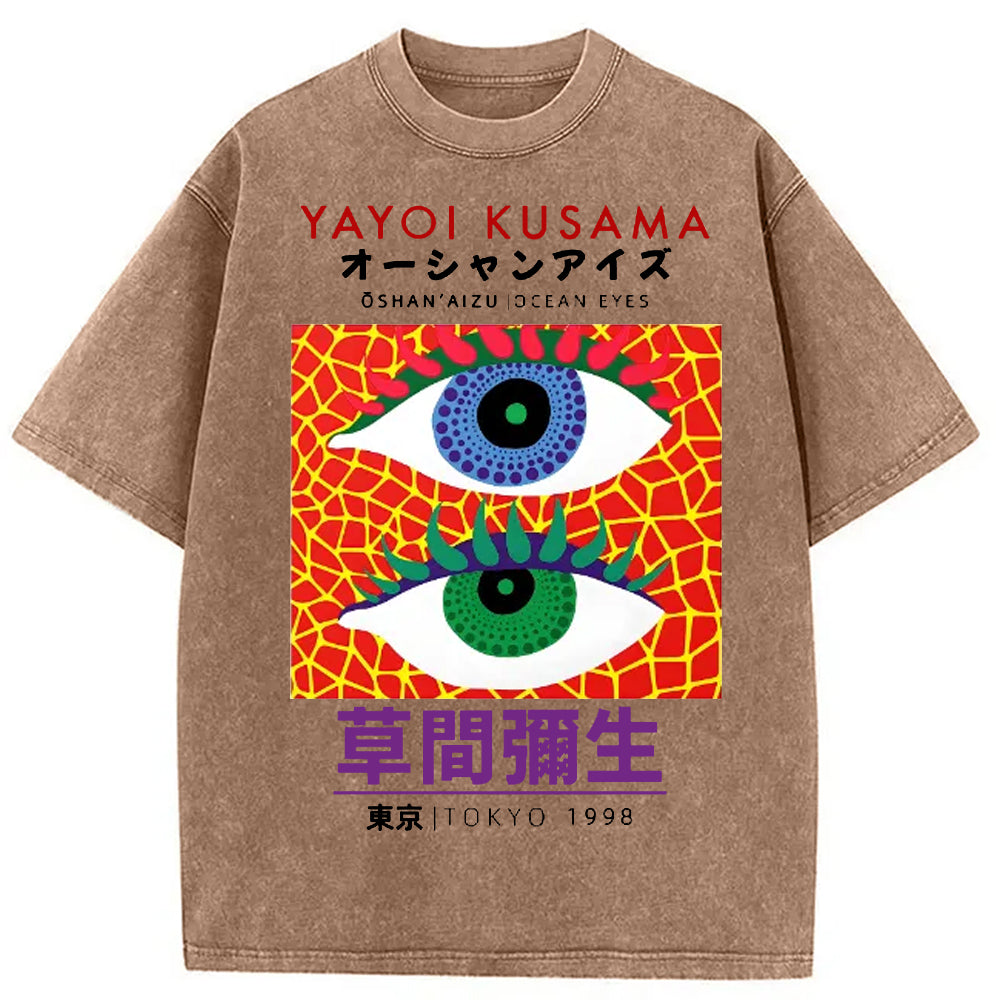 Yayoi Kusama Eyes Vintage Washed Crew Neck T-Shirt
