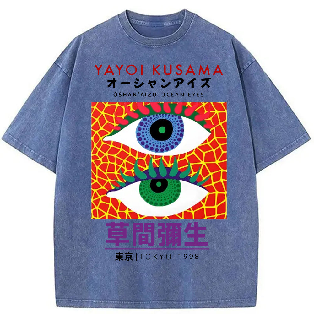 Yayoi Kusama Eyes Vintage Washed Crew Neck T-Shirt