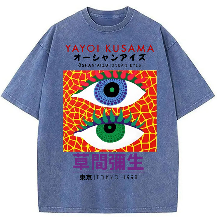 Yayoi Kusama Eyes Vintage Washed Crew Neck T-Shirt