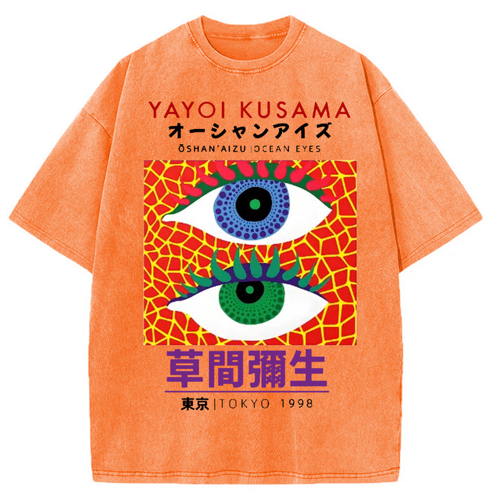 Yayoi Kusama Eyes Vintage Washed Crew Neck T-Shirt