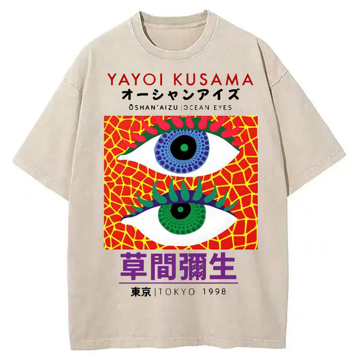 Yayoi Kusama Eyes Vintage Washed Crew Neck T-Shirt