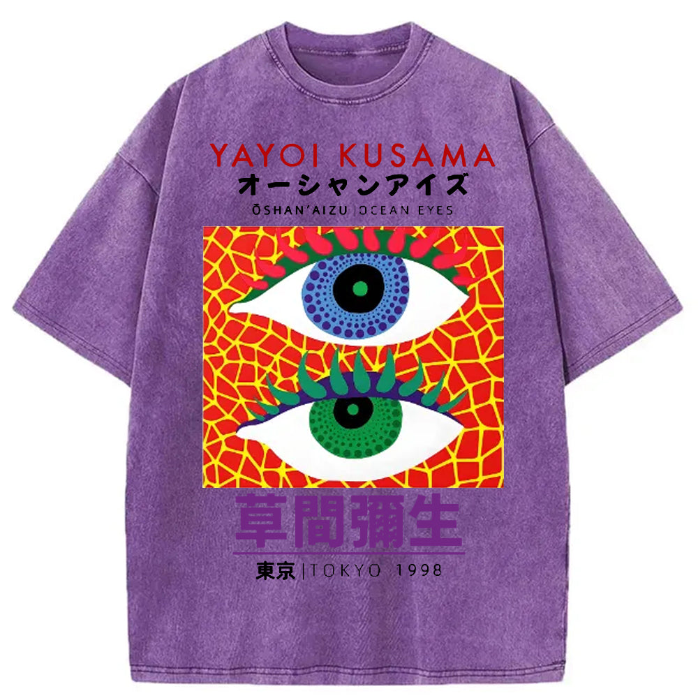 Yayoi Kusama Eyes Vintage Washed Crew Neck T-Shirt