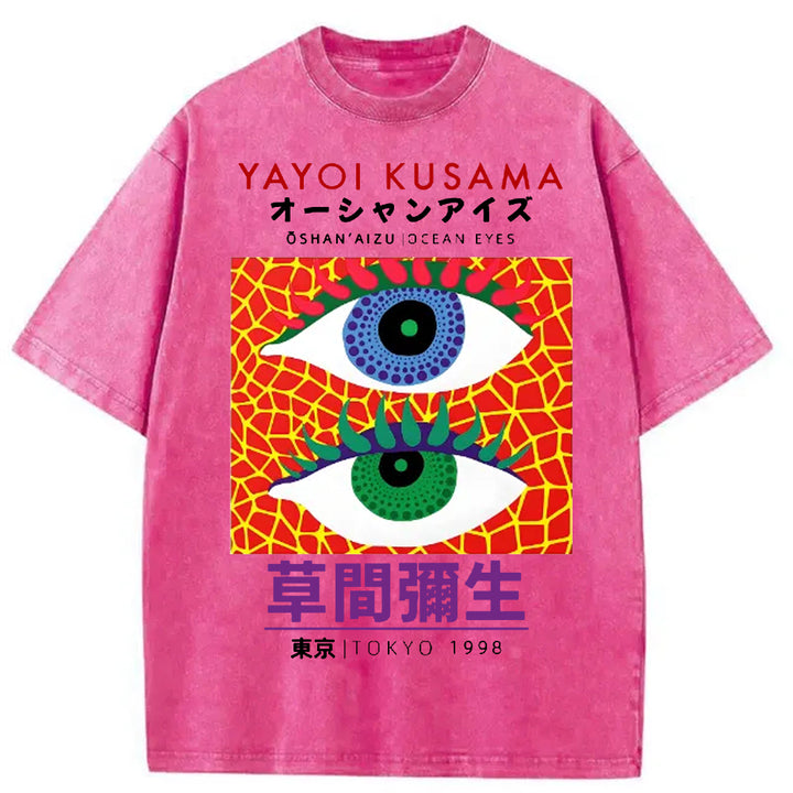Yayoi Kusama Eyes Vintage Washed Crew Neck T-Shirt