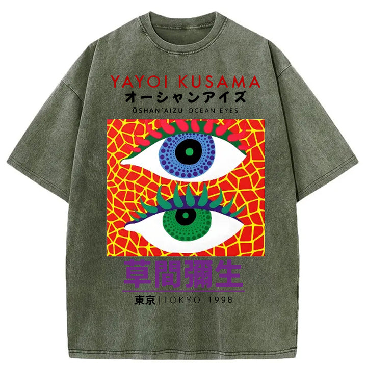 Yayoi Kusama Eyes Vintage Washed Crew Neck T-Shirt